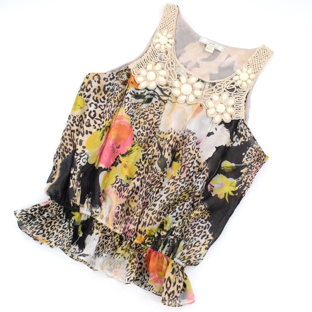 Ya-Da 100% Silk Embellished Peplum Top L